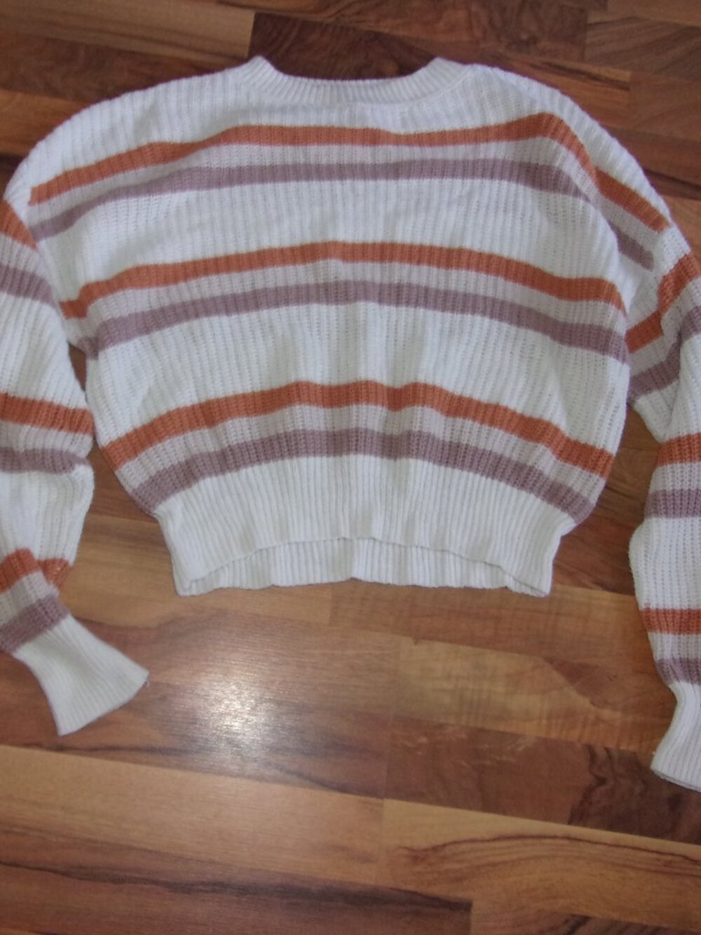 size medium sweater womens knit striped soft shirt white tan